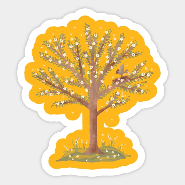 Spring Tree with Birds Nest Sticker by Rebelform